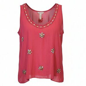 Rampage Rose Red Sleeveless Scoop Neck Top‎ with Floral Embellishments - Size M